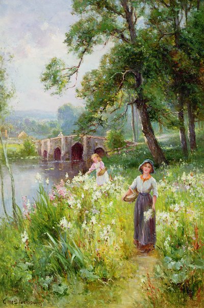 Blumen pflücken am Fluss von Ernest Walbourn